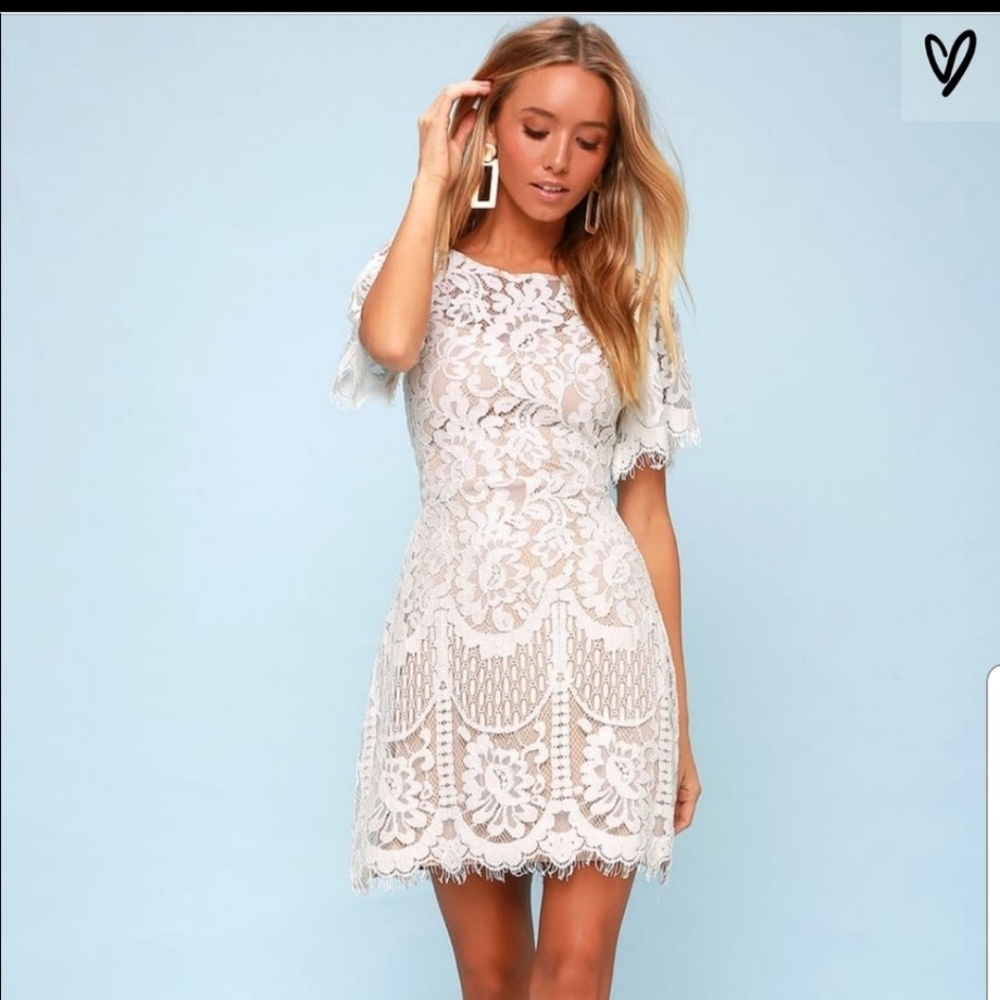 Ivory and beige lace illusion dress from Lulu's